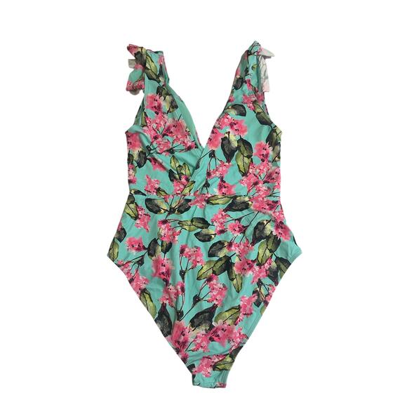 Tropical Ruffle-Shoulder One-Piece Swimsuit - Size S - Picture 2 of 4